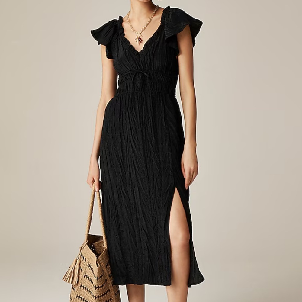 J crew Palermo crinkle black dress L